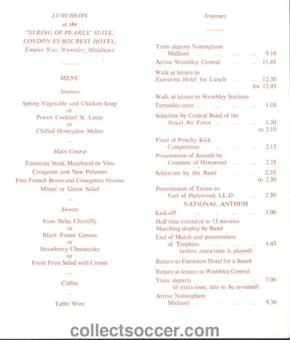 1978 League Cup Final Nottingham Forest v Liverpool Rare Itinerary - Collect Soccer