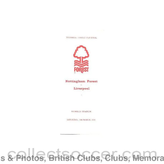 1978 - Nottingham Forest v Liverpool menu and arrangements 18/03/1978