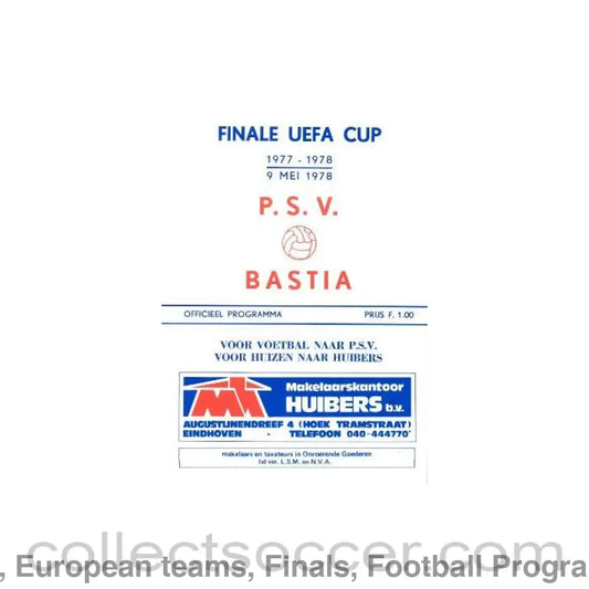 1978 UEFA Cup Final Official Programme Eindhoven v Bastia official programme 09/05/1978
