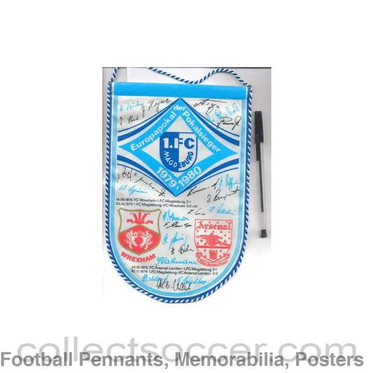 1979 -1980 Cup Winners Cup pennant Arsenal Wrexham and Magdeburg