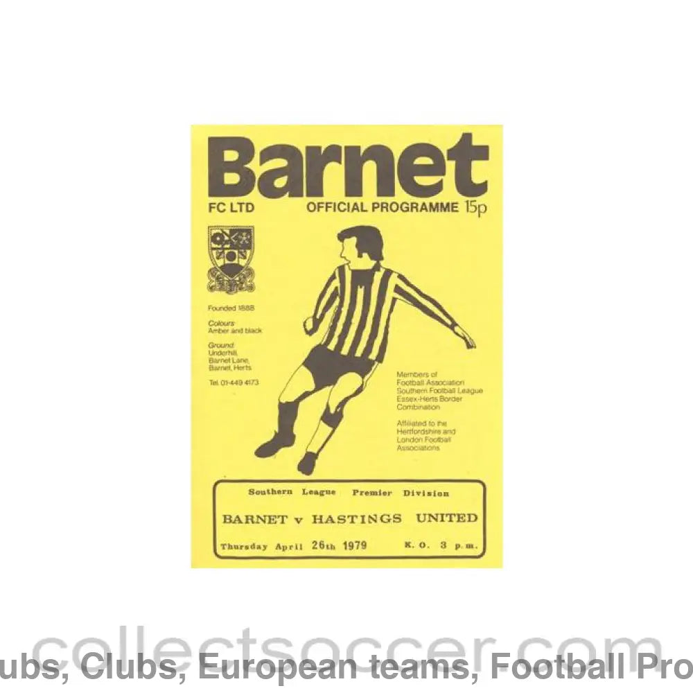 1979 - Barnet v Hastings United official programme 26/04/1979 Southern League premier Division