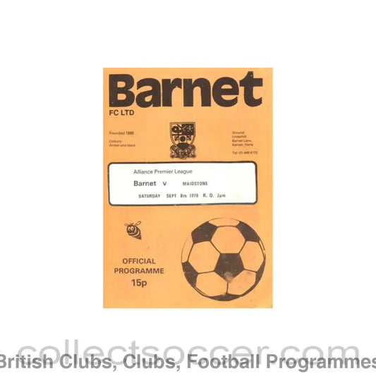 1979 - Barnet v Maidstone official programme 08/09/1979 Alliance Premier League