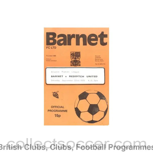 1979 - Barnet v Redditch United official programme 22/09/1979 Alliance Premier League