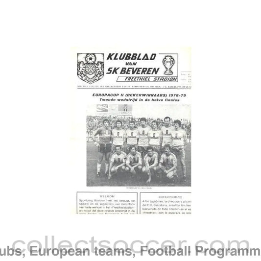 1979 Beveren v Barcelona official programme 25/04/1979 European Cup Winners Cup Semi-Final
