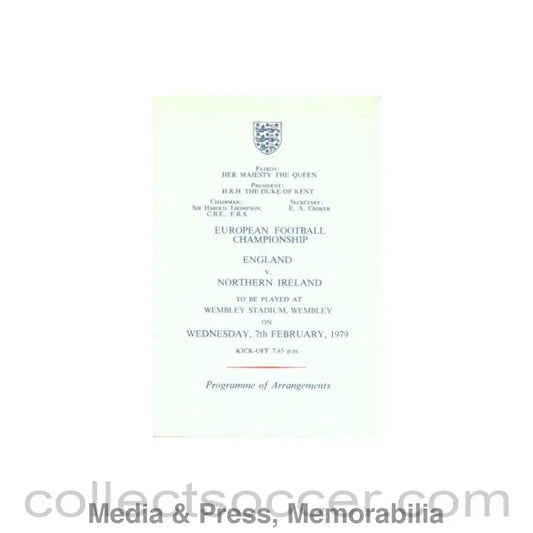 1979 England v Northern Ireland programme of arrangements Royal Box