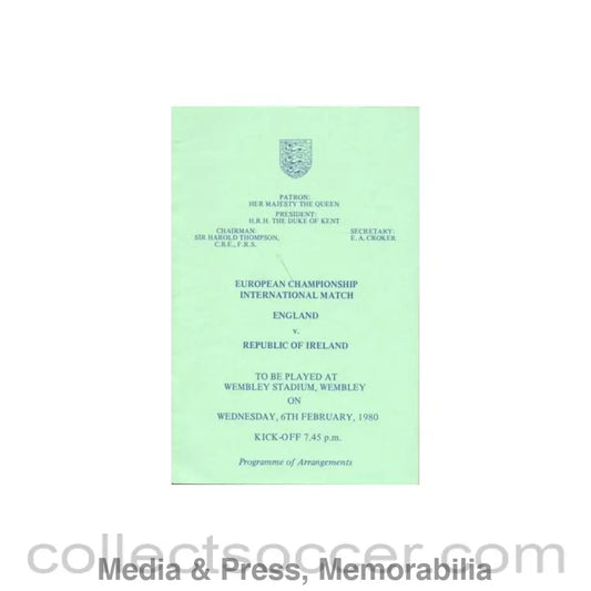 1980 England v Republic of Ireland programme of arrangements Royal Box