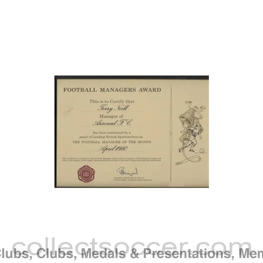 1980 - Football Managers Award given to Terry Neill Manager of Arsenal in April 1980