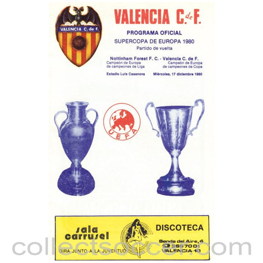 1980 Super Cup Official Programme 2nd Leg Valencia v Nottingham Forest