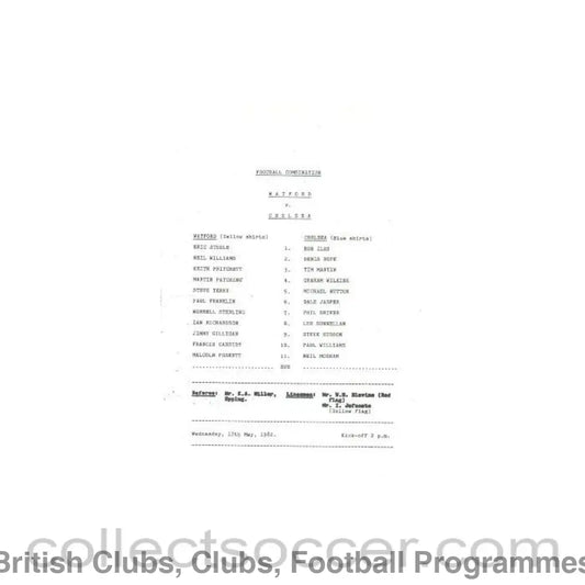 1982 - Watford vChelsea Official Programme 12/05/1982 Reserves