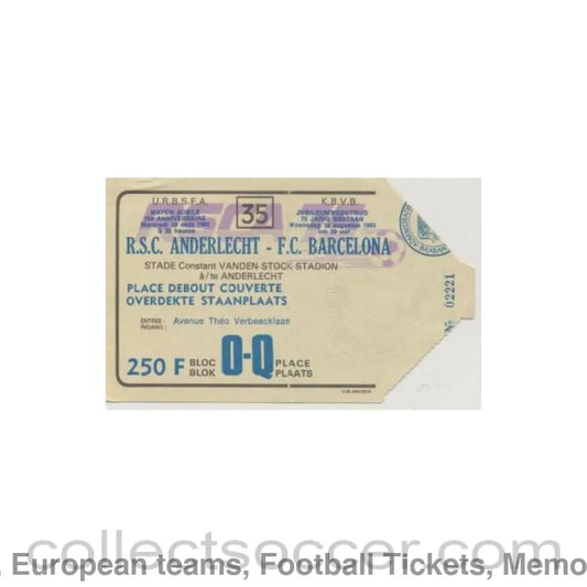 1983 - Anderlecht v Barcelona ticket 10/08/1983