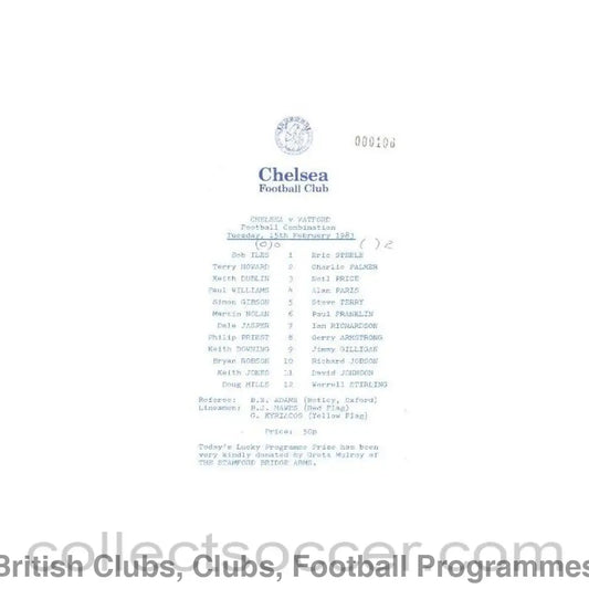 1983 - Chelsea Reserves v Watford Reserves official programme 15/02/1983