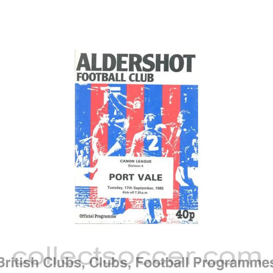 1985 - Aldershot Town v Port Vale official programme 17/09/1985 Canon League