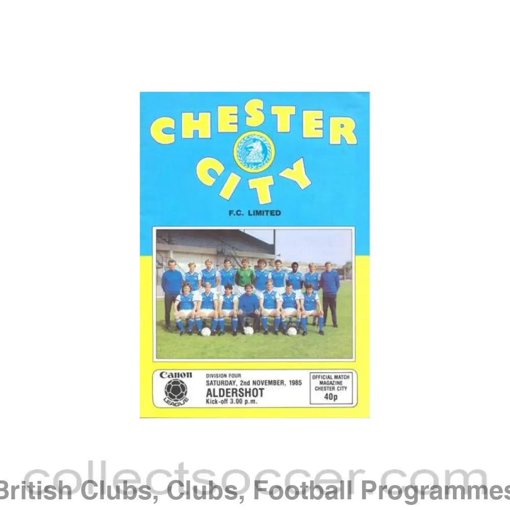 1985 - Chester City v Aldershot official programme 02/11/1985 Canon League