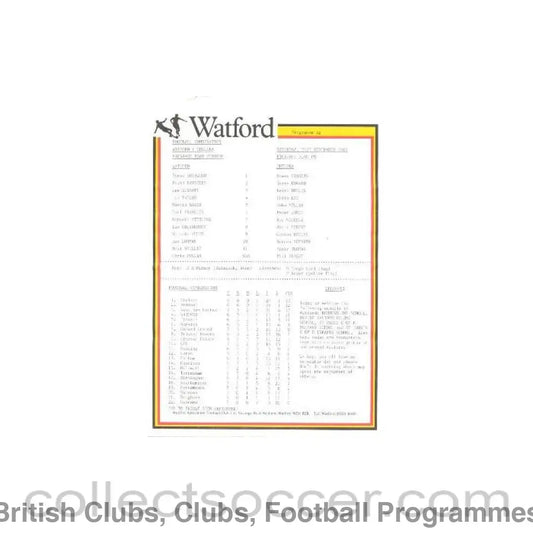 1985 - Watford Reserves vChelsea Reserves official programme 21/09/1985