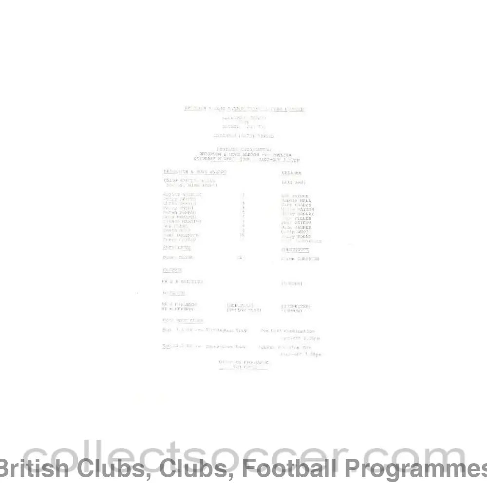 1986 - Brighton & Hove Albion Reserves vChelsea Reserves official programme 05/04/1986