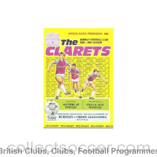 1986 - Burnley v Crewe Alexandra official programme 27/12/1986 Football League