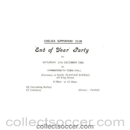 1986 - Chelsea Supporters’ Club End of the Year Party pass 27/12/1986