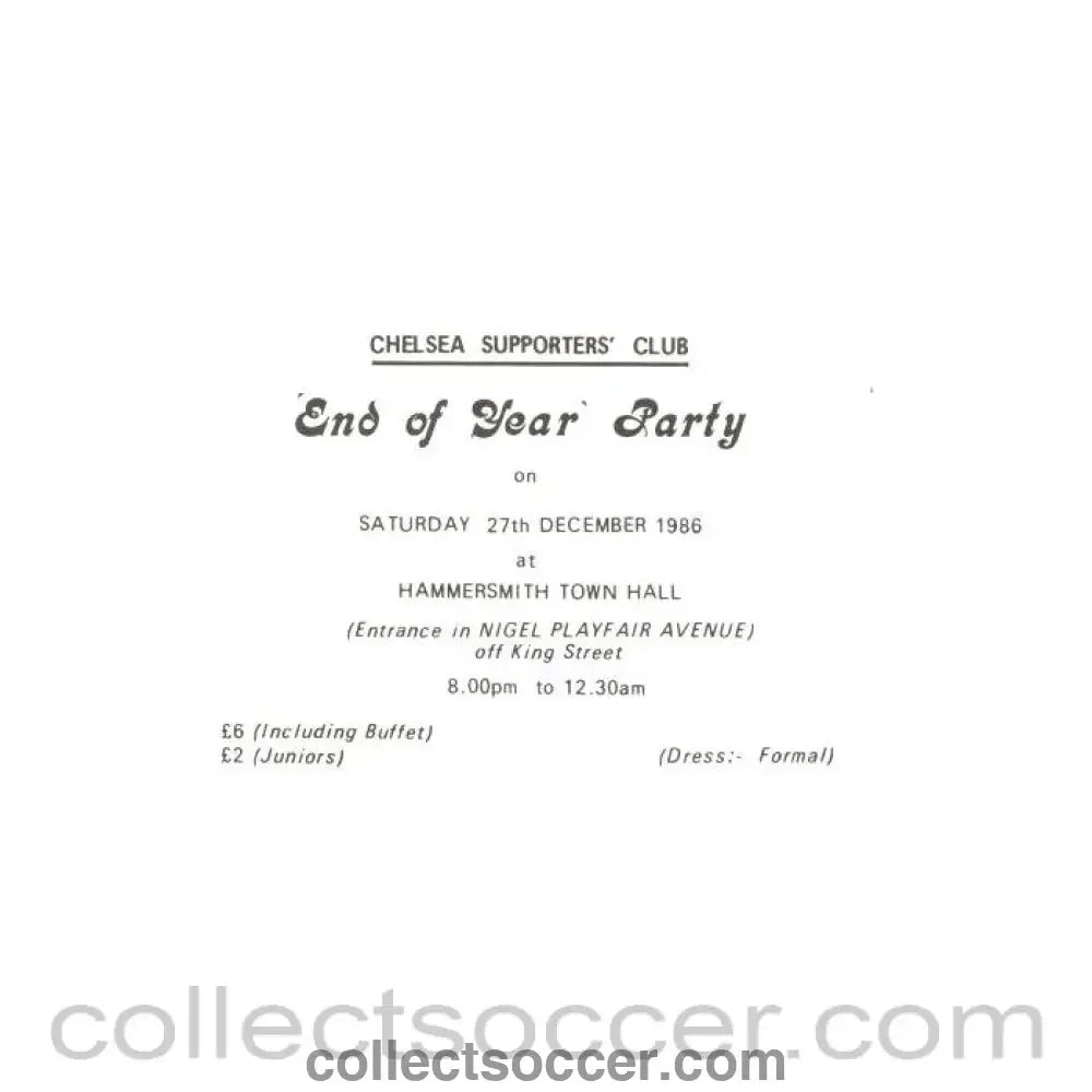 1986 - Chelsea Supporters’ Club End of the Year Party pass 27/12/1986