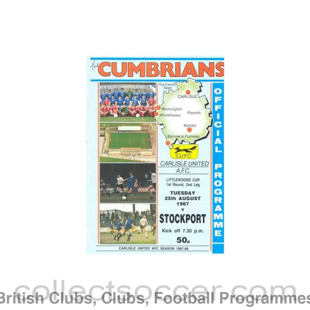 1987 - Carlisle United v Stockport official programme 25/08/1987 Littlewoods Cup