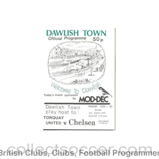1988 - At Dawlish Town - Torquay United vChelsea friendly match official programme 08/08/1988
