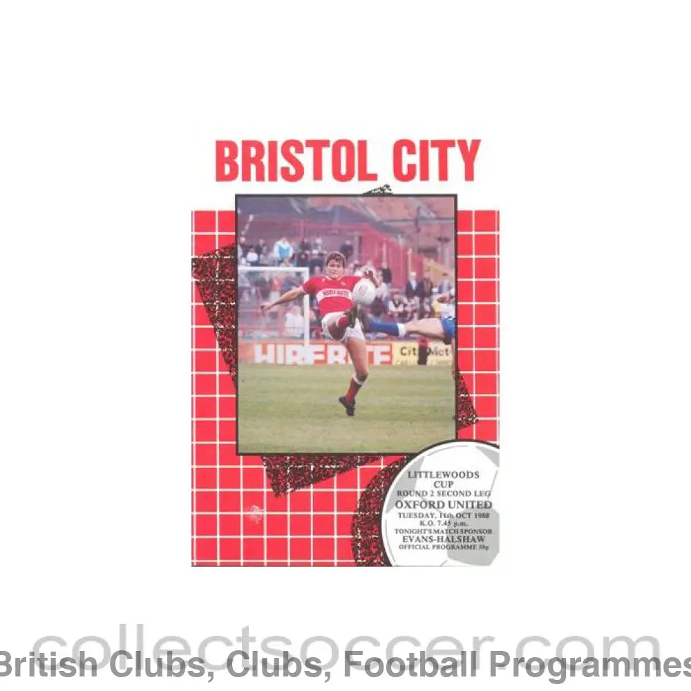 1988 - Bristol City v Oxford United official programme 11/10/1988 Littlewoods Cup