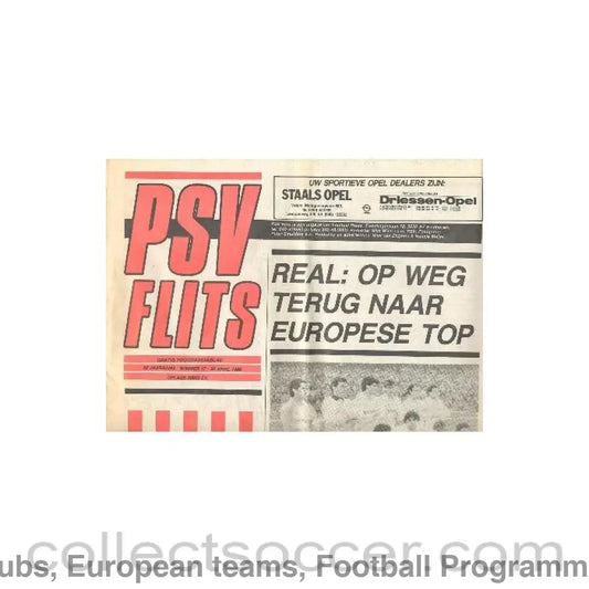 1988 PSV v Real Madtid official programme 20/04/1988