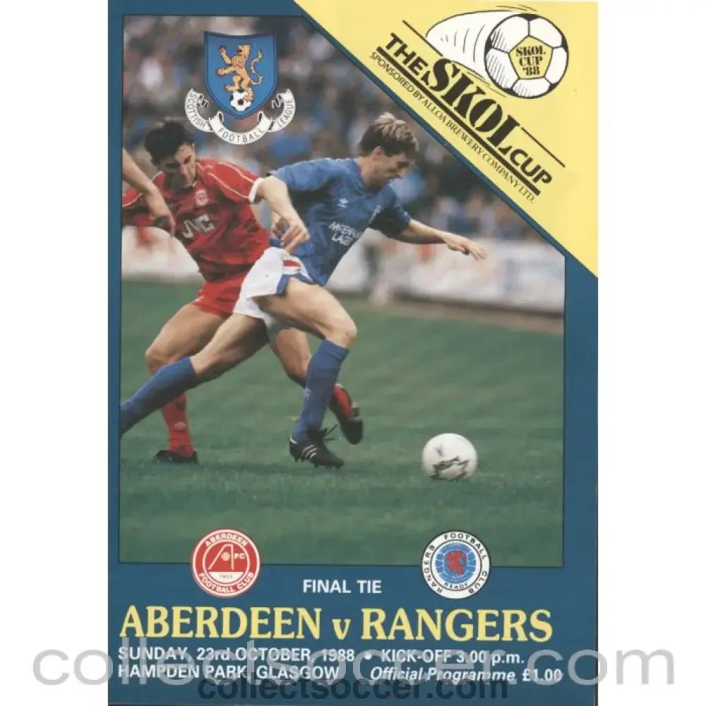 1988 Scottish League Cup Final Programme Aberdeen v Rangers Official Football Programme - Collect Soccer