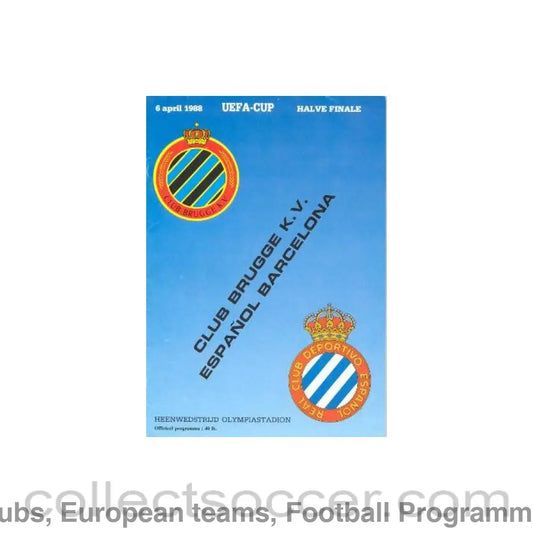 1988 UEFA Cup Semi-Final Brugge v Espanol Barcelona official programme 06/04/1988