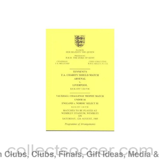 1989 Charity Shield Arsenal v Liverpool Programme of Arrangements for the Royal Box