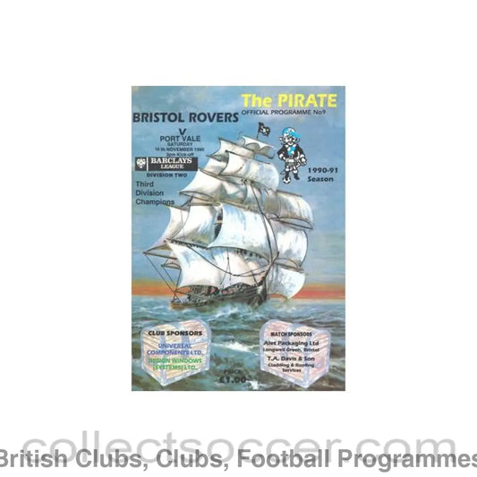 1990 - Bristol Rovers v Port Vale official programme 10/11/1990 Football League