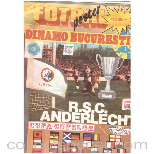 1990 Cup Winners Cup Semi Final Dinamo Bucharest v Anderlecht Official Programme RARE