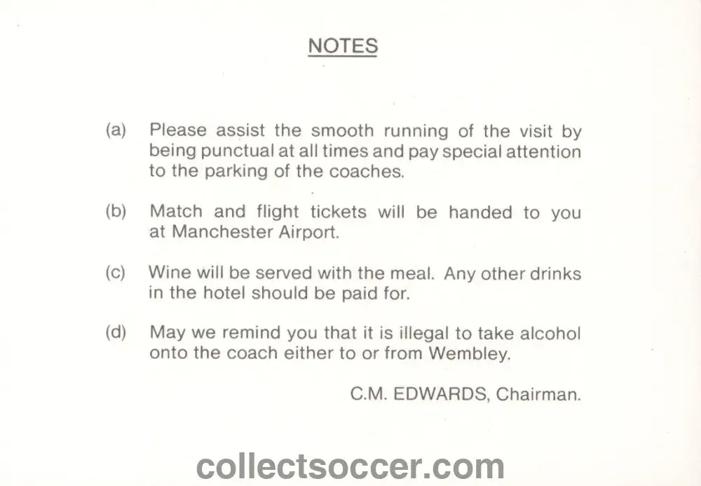 1991 Manchester United Directors Itinerary for the League Cup Final - Collect Soccer