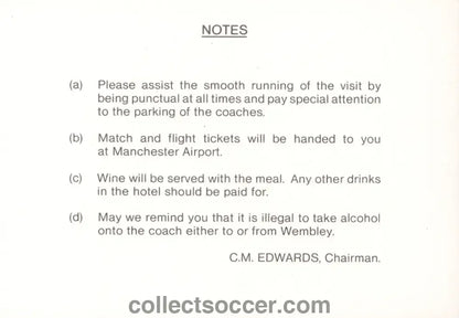 1991 Manchester United Directors Itinerary for the League Cup Final - Collect Soccer