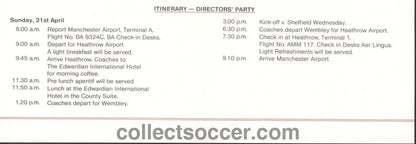 1991 Manchester United Directors Itinerary for the League Cup Final - Collect Soccer