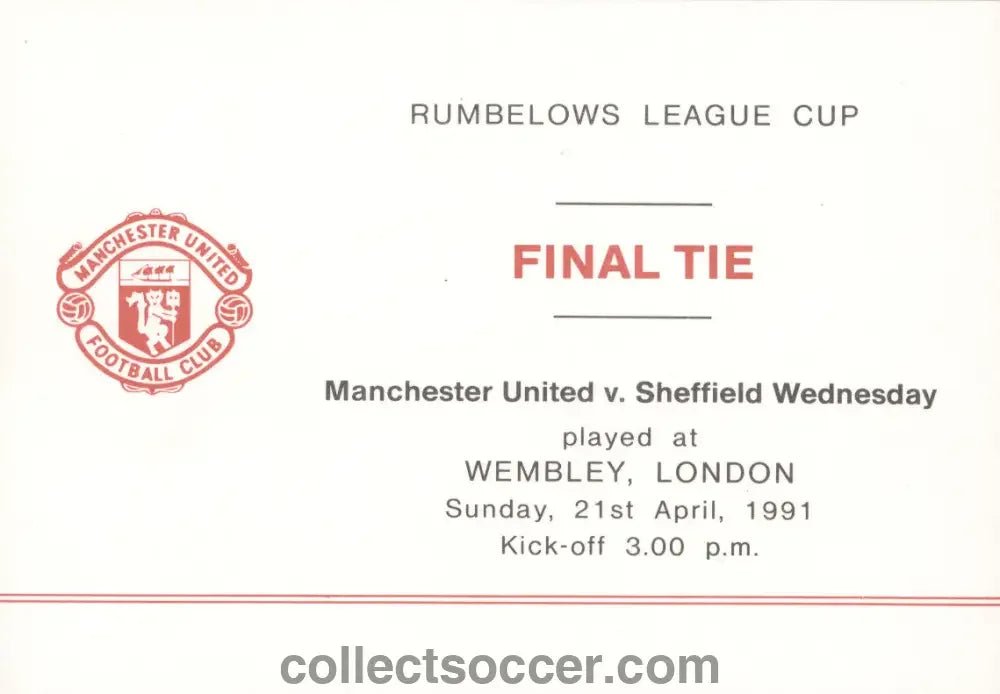 1991 Manchester United Directors Itinerary for the League Cup Final - Collect Soccer