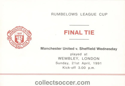 1991 Manchester United Directors Itinerary for the League Cup Final - Collect Soccer