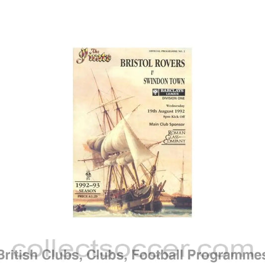 1992 - Bristol Rovers v Swindon Town official programme 19/08/1992 Football League