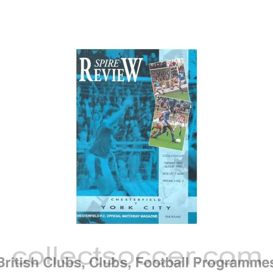 1992 - Chesterfield v York City official programme 18/08/1992 Coca Cola Cup