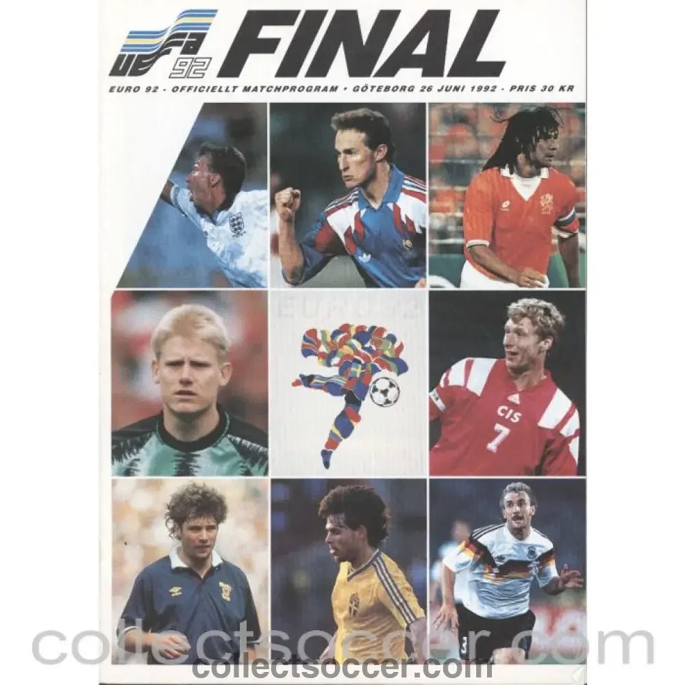 1992 European Championship Final Denmark v Germany Official Programme - Collect Soccer