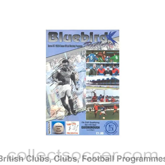 1993 - Barrow v Guisborough official programme 11/09/1993 F.A. Cup Qualifying