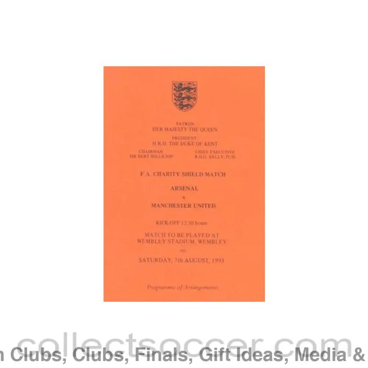 1993 Charity Shield Arsenal v Manchester United Programme of Arrangements for the Royal Box