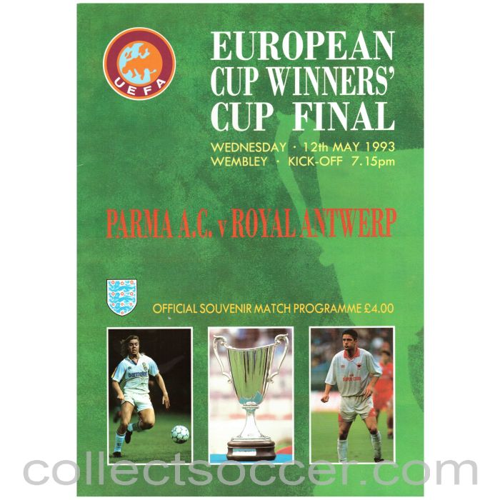 1993 Cup Winners Cup Final Official Programme Parma v Royal Antwerp