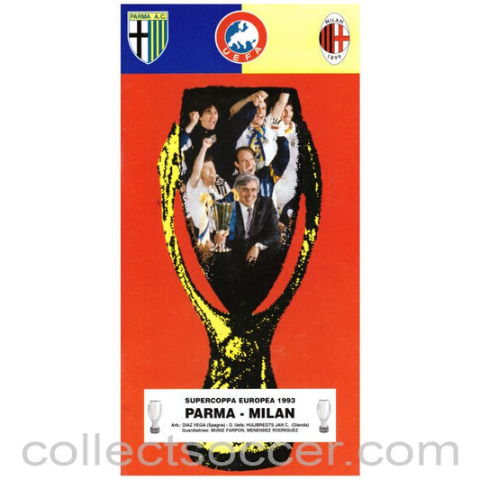 1993 Super Cup Final 1st Leg Official Programme Parma v AC Milan