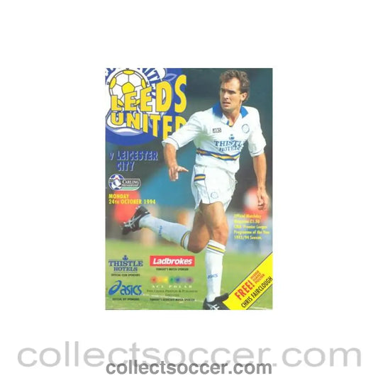 1994 - Leeds United v Leicester City official programme 24/10/1994 Premier League with a giant Chris Fairclough poster