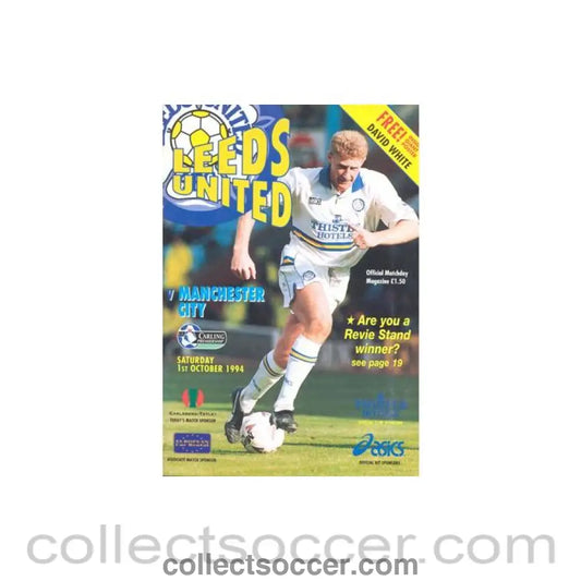 1994 - Leeds United v Manchester City official programme 01/10/1994 Premier League with a giant David White poster
