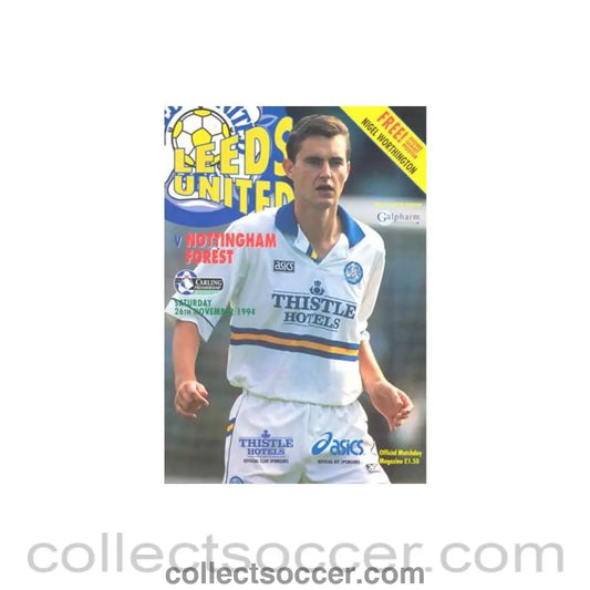 1994 - Leeds United v Nottingham Forest official programme 26/11/1994 Premier League with a giant Nigel Worthington