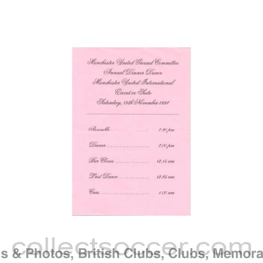 1994 - Manchester United Annual Dinner Dance menu 19/11/1994