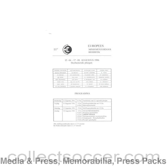 1996 - Bierbeek Youth Tournament August 1996 press pack