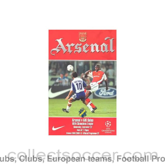 1999 - Arsenal v AIK Solna official programme 22/09/1999