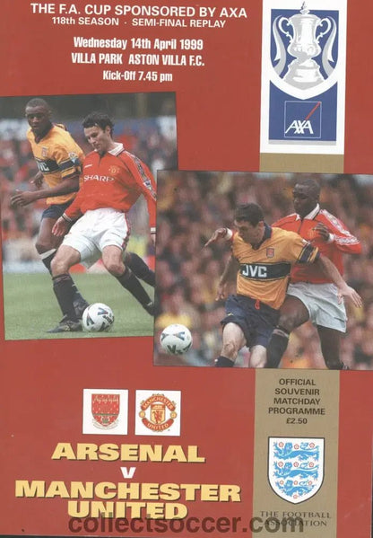 1999 Arsenal v Manchester United FA Cup Semi Final Replay Programme. Last ever Replay Played - Collect Soccer